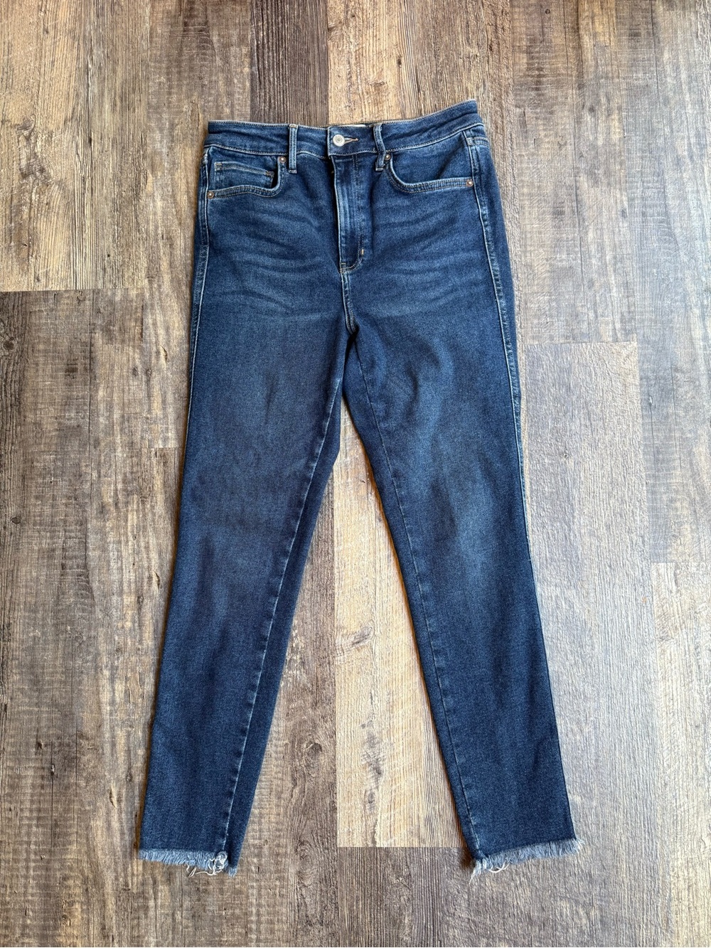 Free People Dark Blue Skinny Jeans with Frayed Ankles